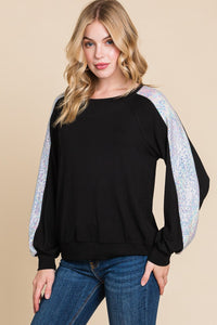 Black Shirt Top With Gorgeous Sequin Sleeves