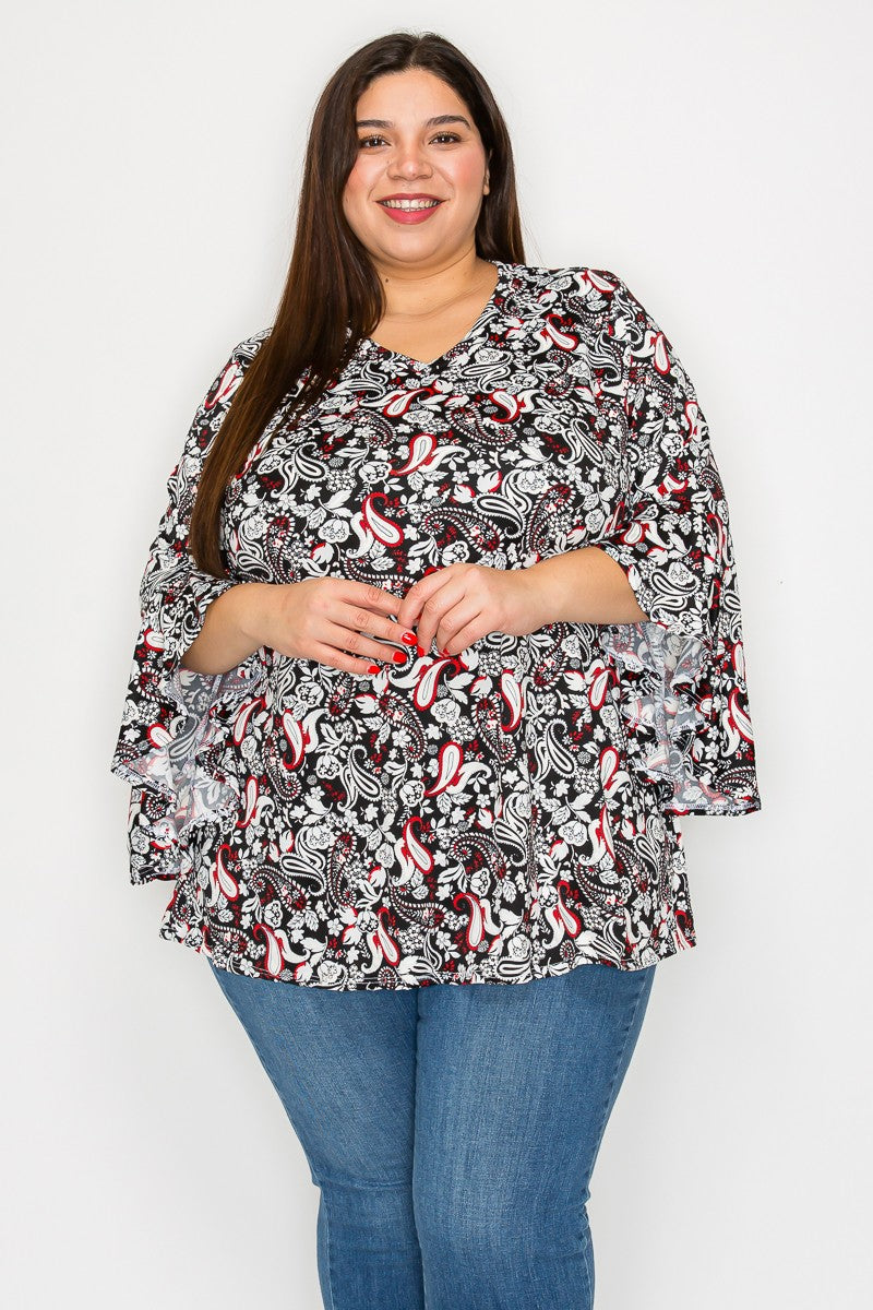 Black & White Red Paisley Shirt Top