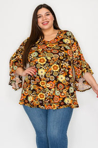 Brown Yellow Orange Fall Floral Shirt Top