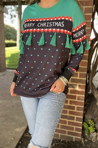 Merry Christmas Sweater Top with Tassels