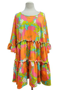 Bright Pink Orange Green Teal Floral Tier Shirt Top