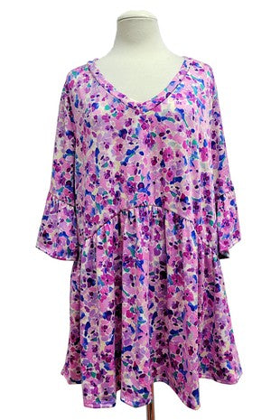 Purple Pink Floral Shirt Top