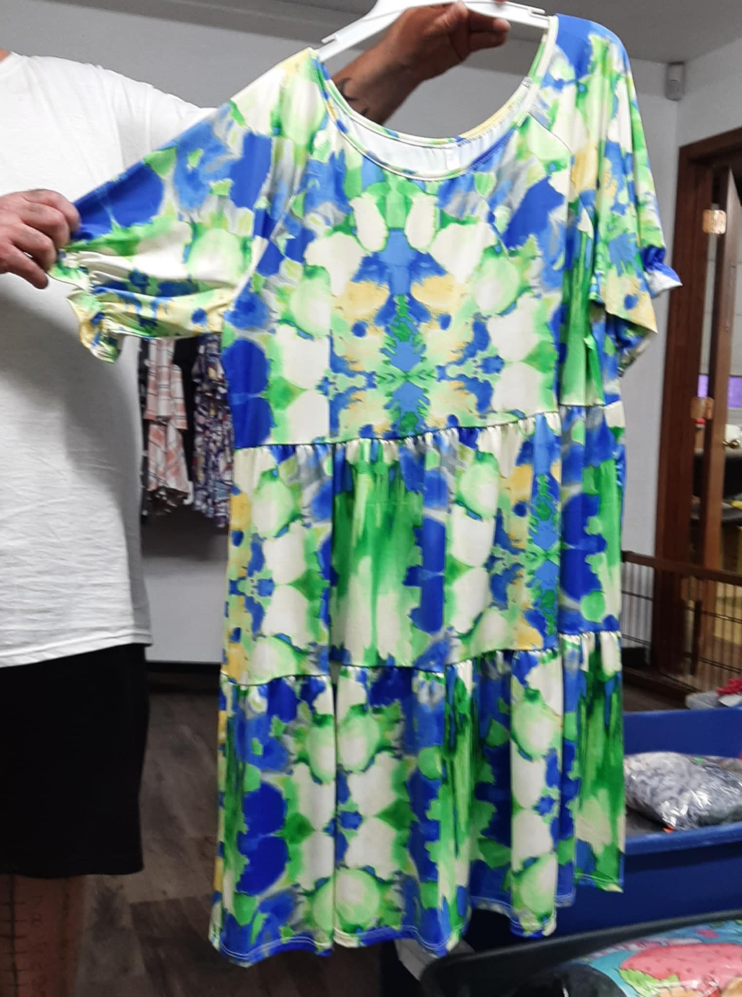 Blue Green Tie Dye Tier Dress