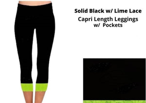 Black Capri Capris w NEON Lime Green Lace Bottoms