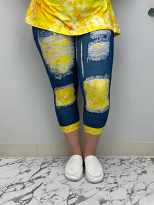 Denim Yellow Sunshine Capri w/ Butt Pockets