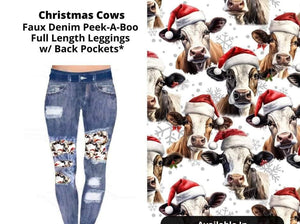 Faux Denim Christmas Cow Full Length Leggings Legging