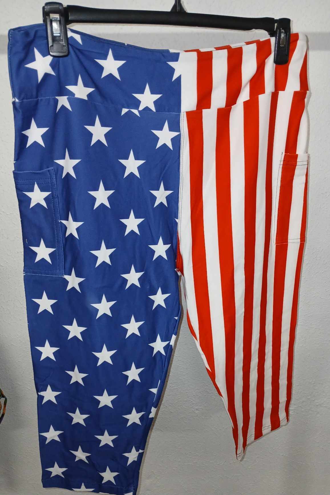 Red White Blue Stars & Stripes Capri Capris w Pockets