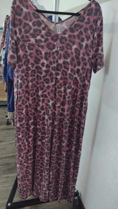 Pink Cranberry Leopard V Neck Maxi Dress