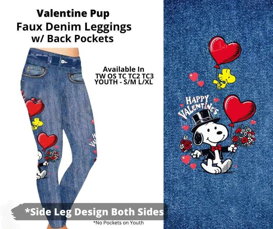 Faux Denim Snoopy Vday Pup Full Length Legging