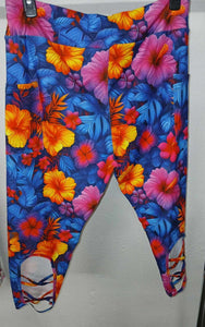 Neon Tropical Flower Cruise Criss Cross Back Capri Capris