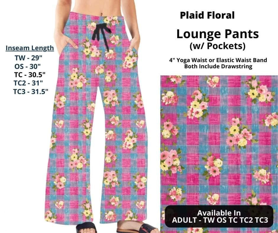 Pink Blue Plaid Floral Lounge Pant Pants