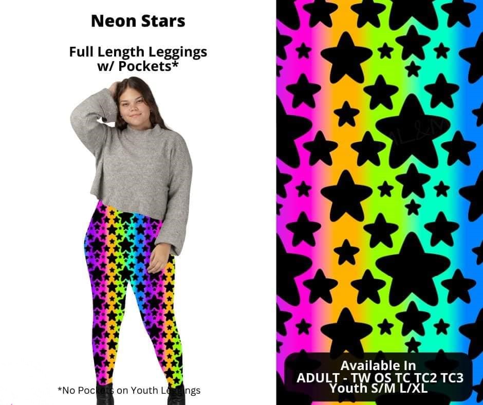 Rainbow Neon Stars Full Length Legging Leggings