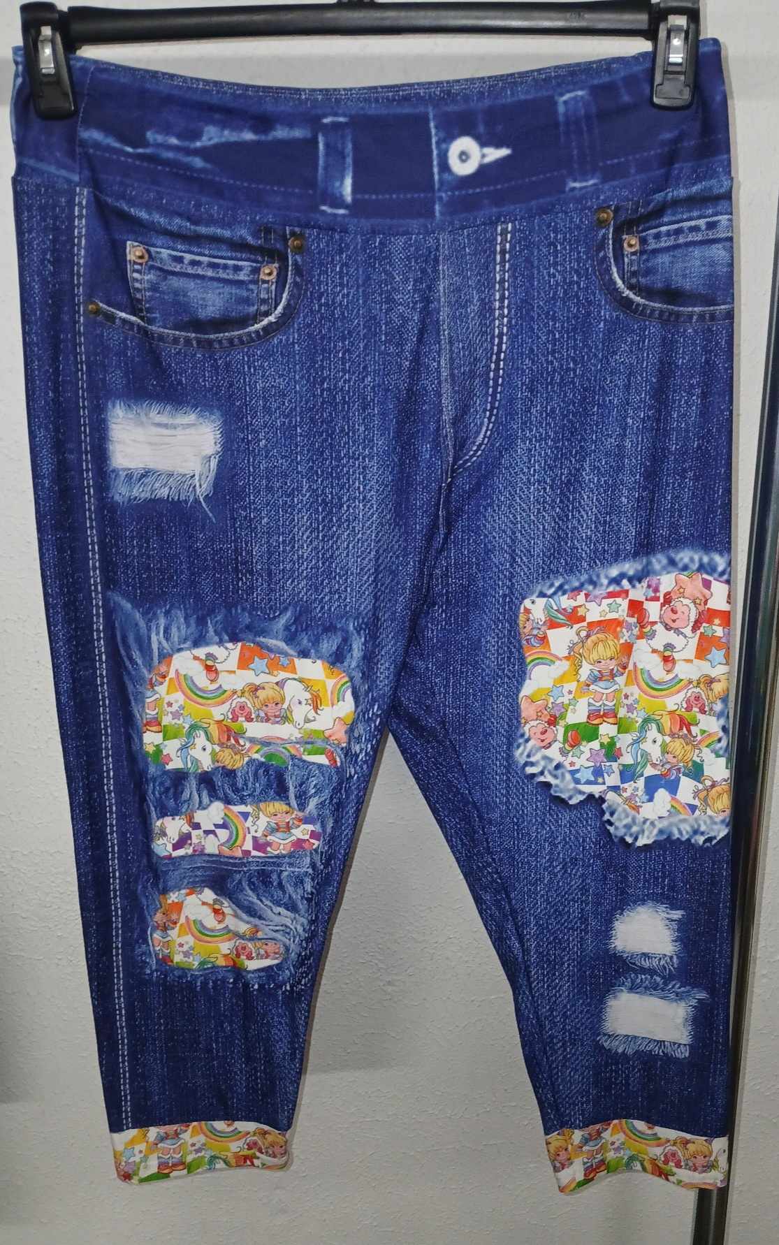 Faux Denim Rainbow Bright Capri Capris