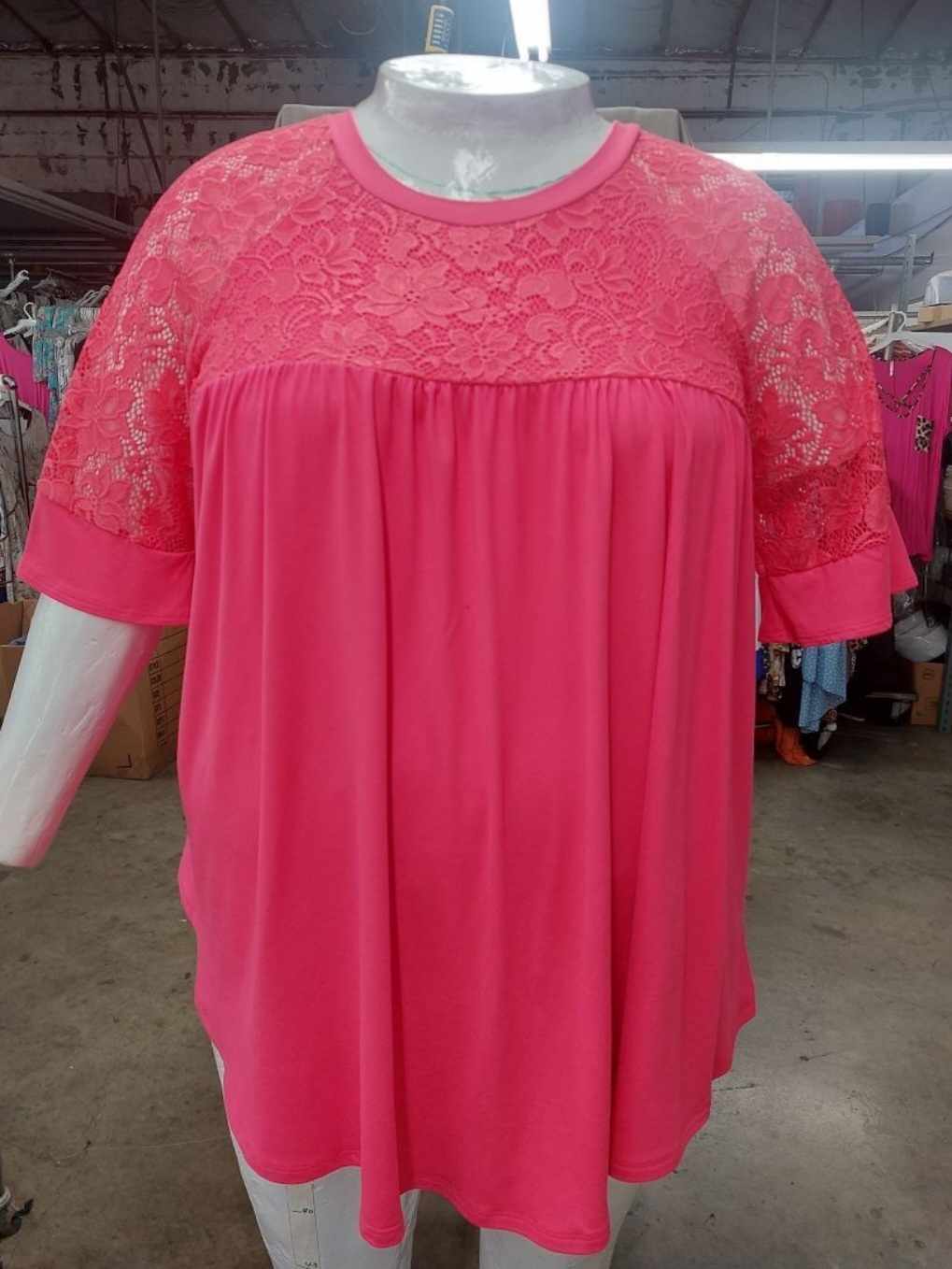 PSFU Pink Coral Lace Upper Shirt Top Tunic