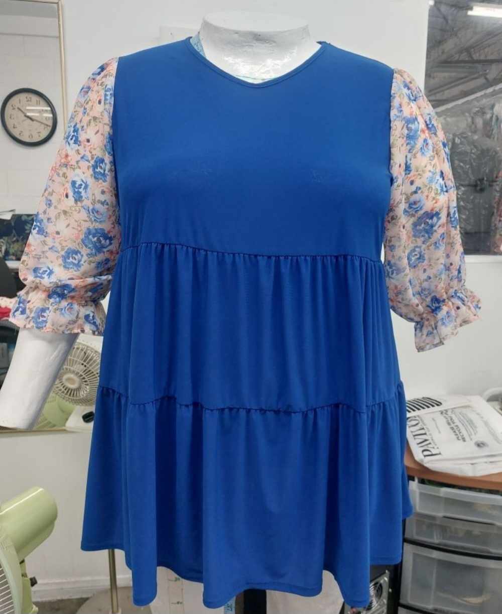 PSFU Blue Floral Sleeve Shirt Top Tunic