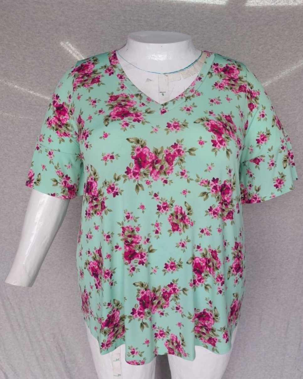 PSFU Mint Floral Shirt Top Short Sleeves