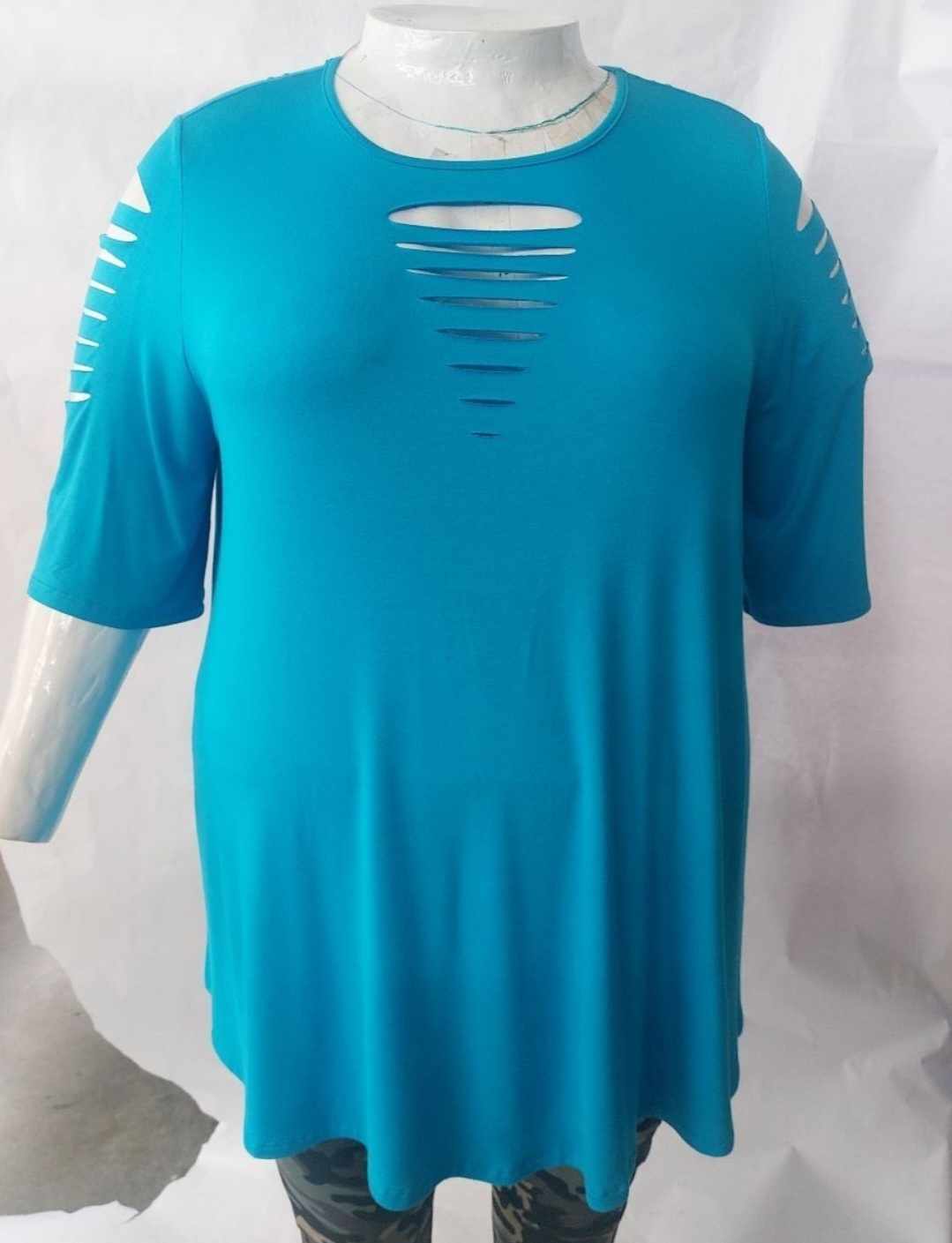 PSFU Blue Shredded Shirt Top