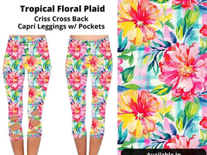 Tropical Floral Plaid X Back Capri Capris