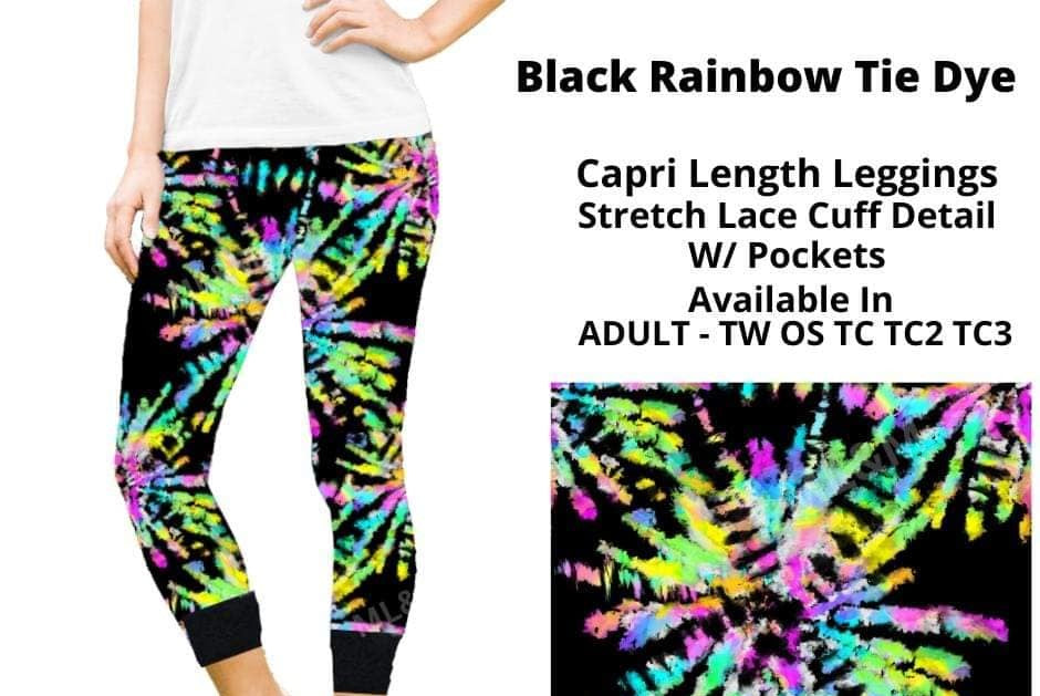 Black Tie Dye Capri Capris w Black Lace Bottoms