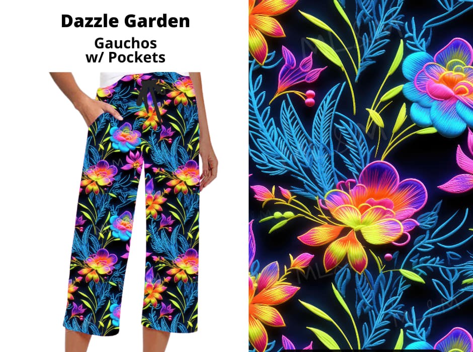 Beautiful Dazzle Garden Capri Gaucho Gauchos w Pockets