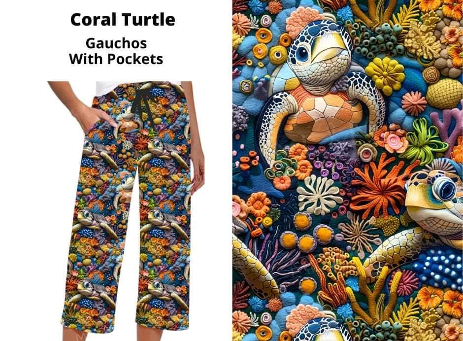 Coral Turtle Capri Capris Gaucho Gauchos