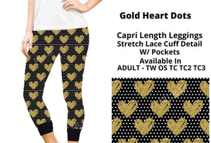 Black Gold Heart and Polka Dot Capri Capris w Lace Bottoms