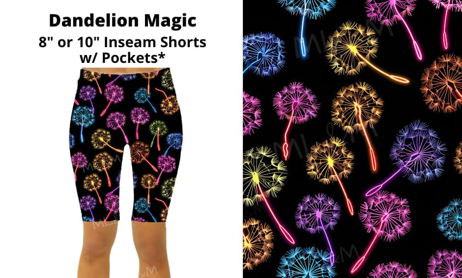 Black Rainbow Colored Dandelion Magic Bermuda Shorts