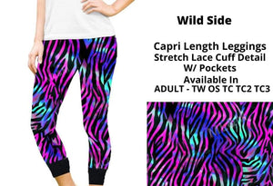 Wild Side Blue Anima Zebral Print Capris Capri w Black Lace Bottoms