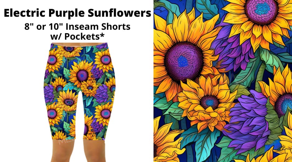 Electric Purple Sunflower Bermuda Length Short Shorts