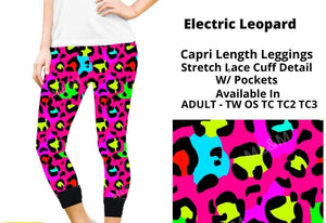 Pink Bright Electric Leopard Capri Leggings w Lace Bottoms