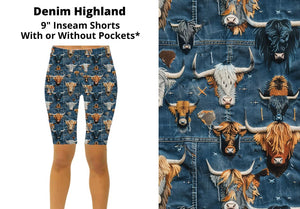 Faux Denim Highland Cow Short Shorts