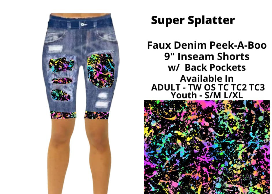 Faux Denim Super Splatter Shorts Short