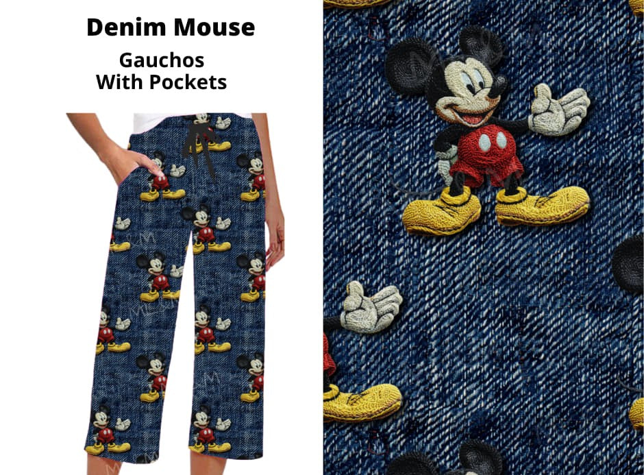 Faux Denim Mouse Capri Gauchos Gaucho Capris