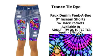 Faux Denim Trance Tie Dye Patch Bermuda Short