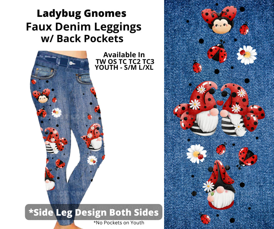 Faux Denim Lady Bug Gnome Gnomes Legging