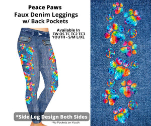 Denim Tie Dye Peace Paws Puppy Feet Print Leggings Legging