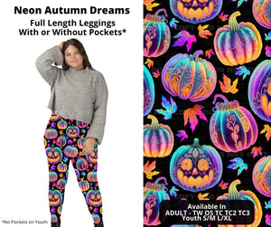 Neon Autumn Pumpkin Halloween Full Length Leggings Legging w Pockets