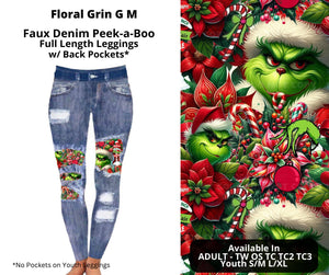 Faux Denim Grinch Christmas Holiday Legging Leggings