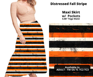 Halloween Orange & Black Distressed Fall Stripe Long Maxi Skirt