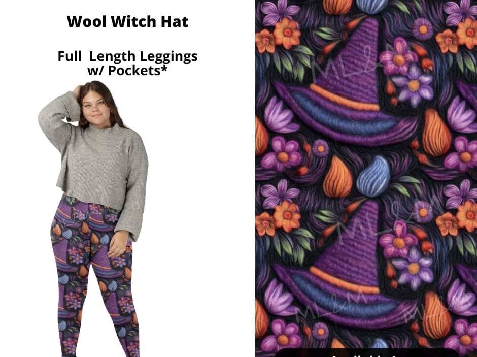 Wool Witch Hat Halloween Full Length Legging Leggings w Pockets