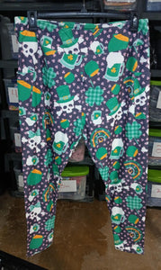 St. Paddy's Patrick's Day Skull Clover Pot o Gold Leggings Legging w Pockets