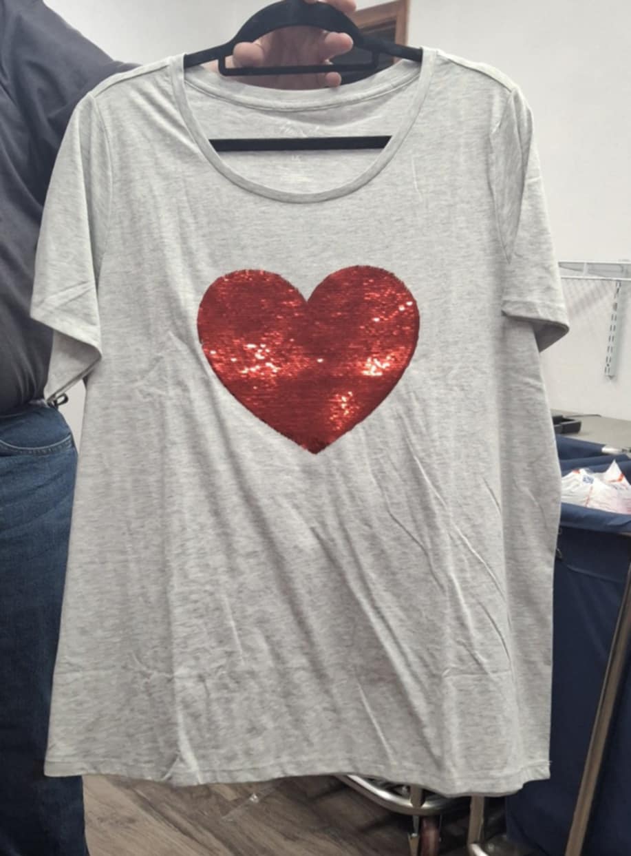 Gray Grey Red Sequin Heart Shirt Top