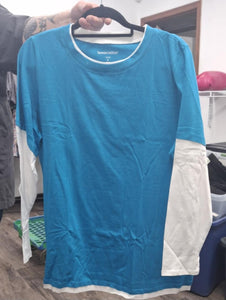 Teal Blue Shirt Top with White Sleeves