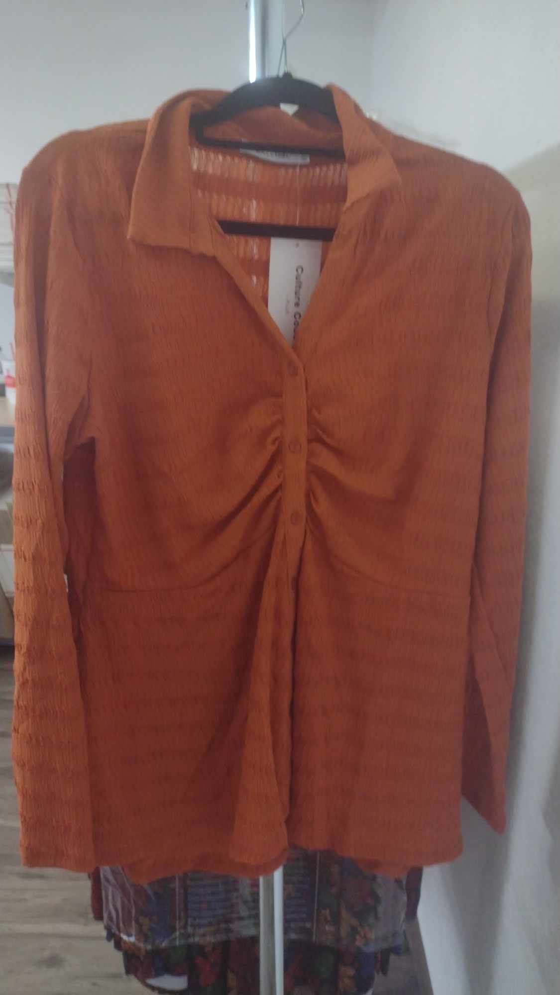 Rust Orange color Button Front Shirt Top