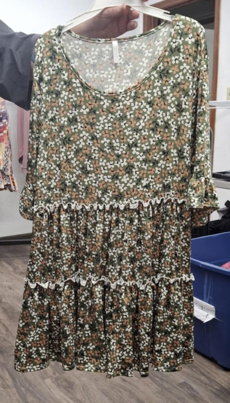 Green Floral Tiered Shirt Top Tunic