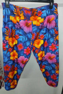 Neon Tropical Flower Cruise Criss Cross Back Capri Capris