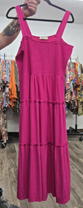 Pink Shirred Bodice Maxi Sundress Dress