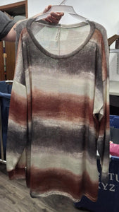 PSFU Gray Burgundy Cream Stripe Shirt Top