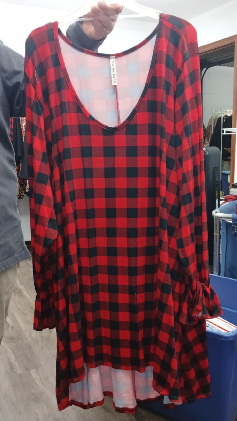 PSFU Red Black Plaid Hi Lo Shirt Top Tunic