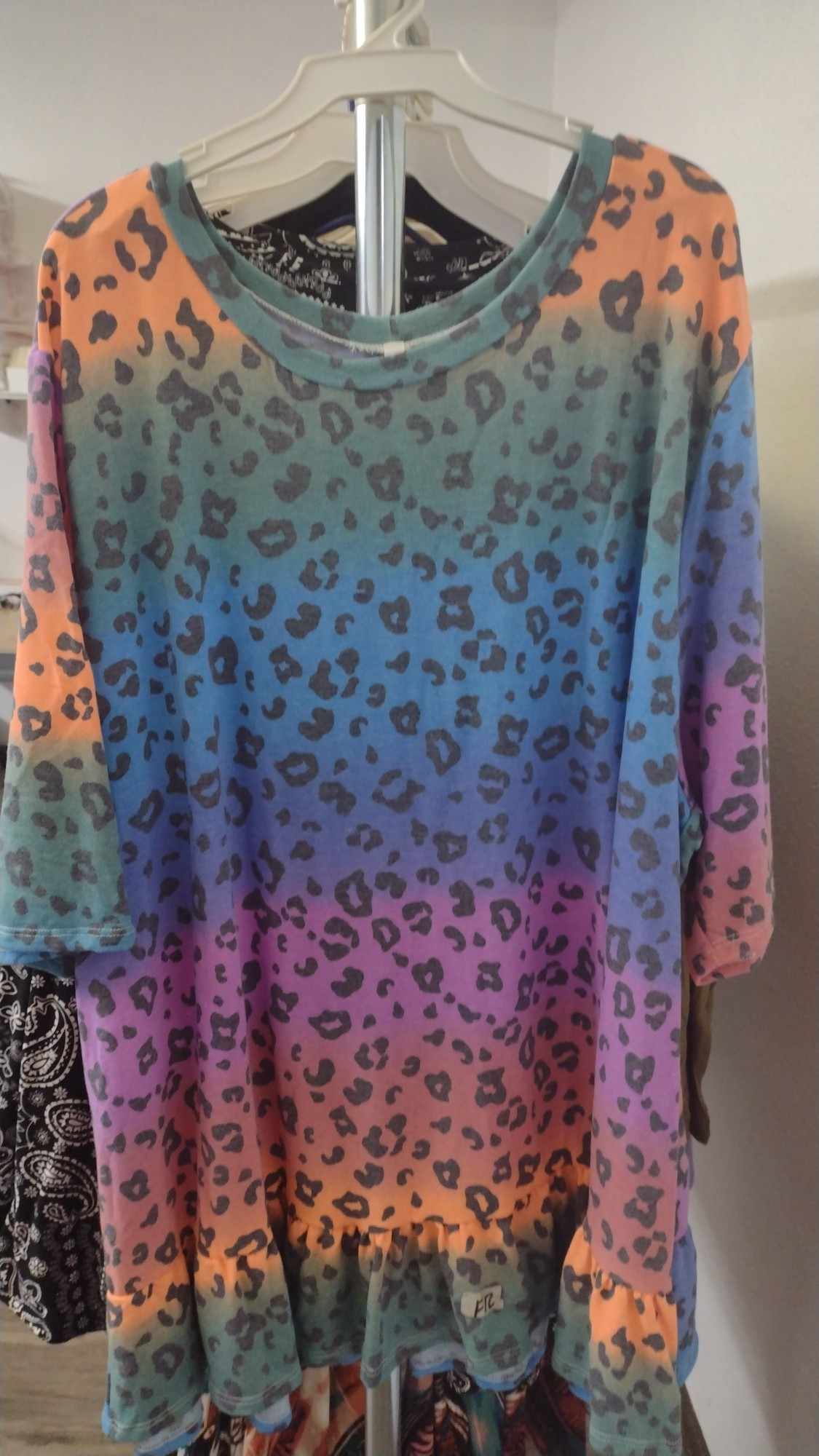 Rainbow Leopard Shirt Top Tunic w Ruffle Bottom